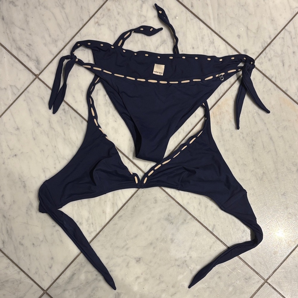 Ottod’Ame  Navy Blue Women's Tie-Side Bikini Set
